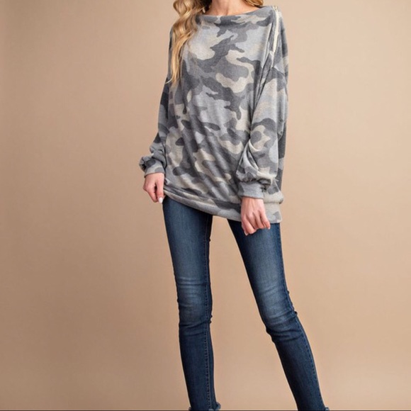 SALE-FIRM‼️Brushed Knit Camo Top-Grey - Picture 2 of 7